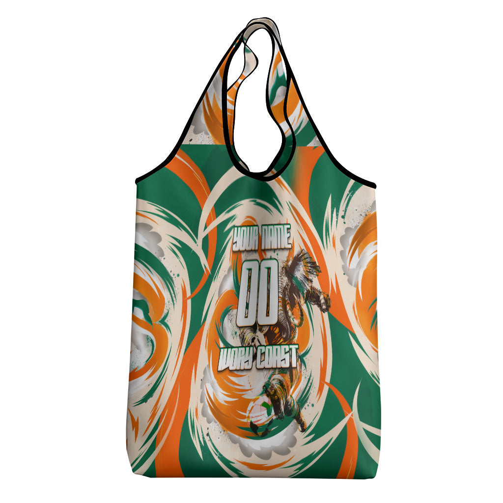 Personalized Ivory Coast Football Grocery Bag Les Elephants Swirl Pattern Heritage Mascot Art