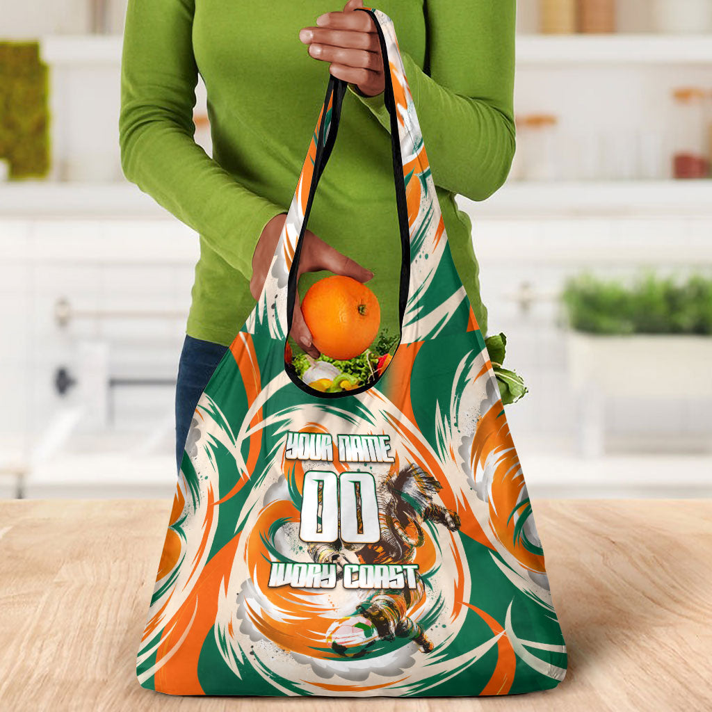 Personalized Ivory Coast Football Grocery Bag Les Elephants Swirl Pattern Heritage Mascot Art
