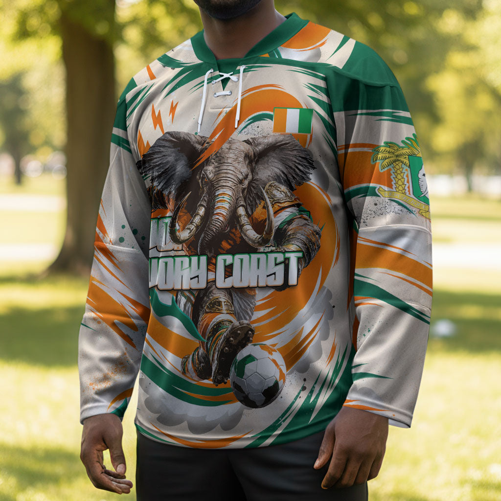 Personalized Ivory Coast Football Hockey Jersey Les Elephants Swirl Pattern Heritage Mascot Art