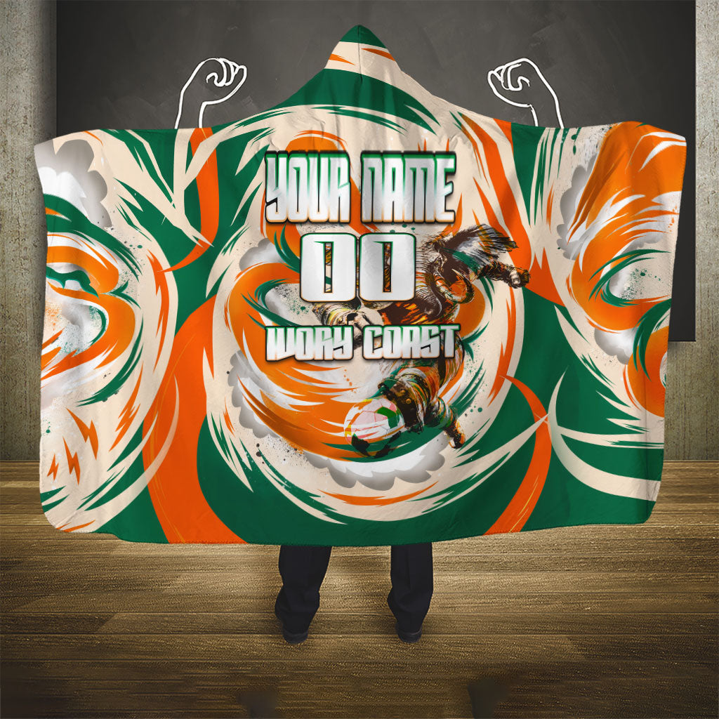 Personalized Ivory Coast Football Hooded Blanket Les Elephants Swirl Pattern Heritage Mascot Art