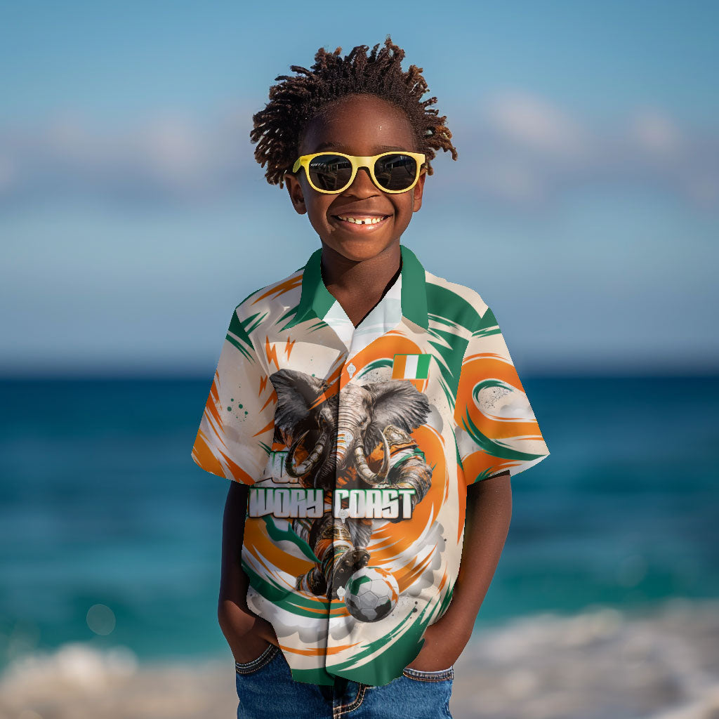 Personalized Ivory Coast Football Kid Hawaiian Shirt Les Elephants Swirl Pattern Heritage Mascot Art