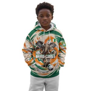 Personalized Ivory Coast Football Kid Hoodie Les Elephants Swirl Pattern Heritage Mascot Art