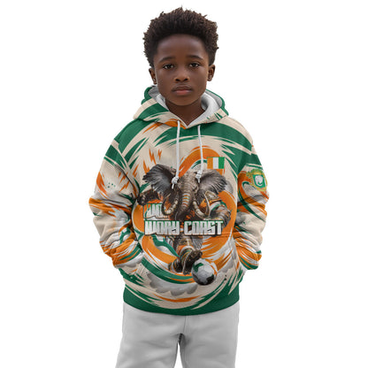 Personalized Ivory Coast Football Kid Hoodie Les Elephants Swirl Pattern Heritage Mascot Art