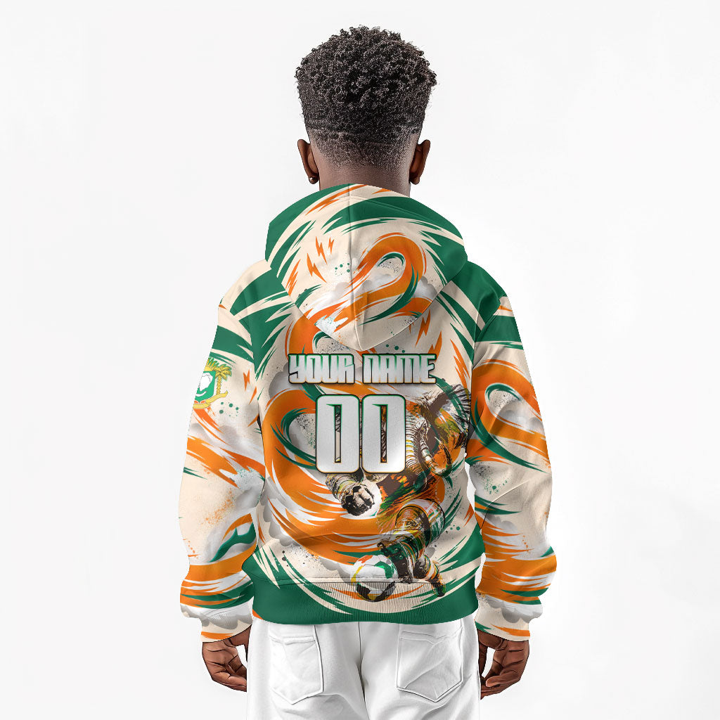 Personalized Ivory Coast Football Kid Hoodie Les Elephants Swirl Pattern Heritage Mascot Art