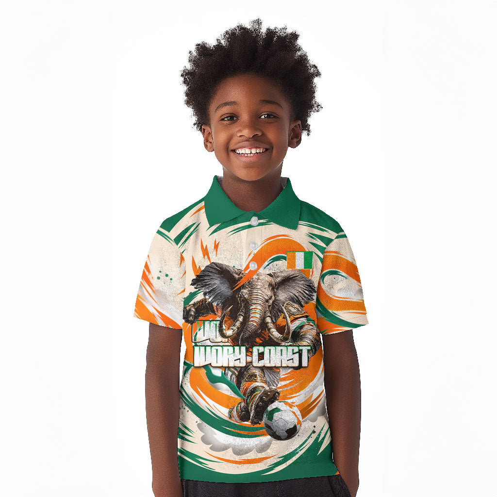 Personalized Ivory Coast Football Kid Polo Shirt Les Elephants Swirl Pattern Heritage Mascot Art