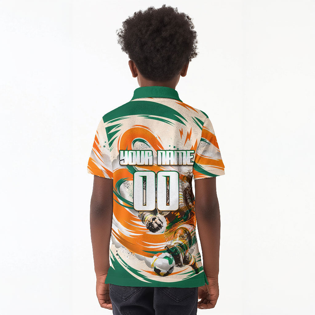 Personalized Ivory Coast Football Kid Polo Shirt Les Elephants Swirl Pattern Heritage Mascot Art