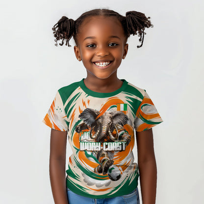 Personalized Ivory Coast Football Kid T shirt Les Elephants Swirl Pattern Heritage Mascot Art