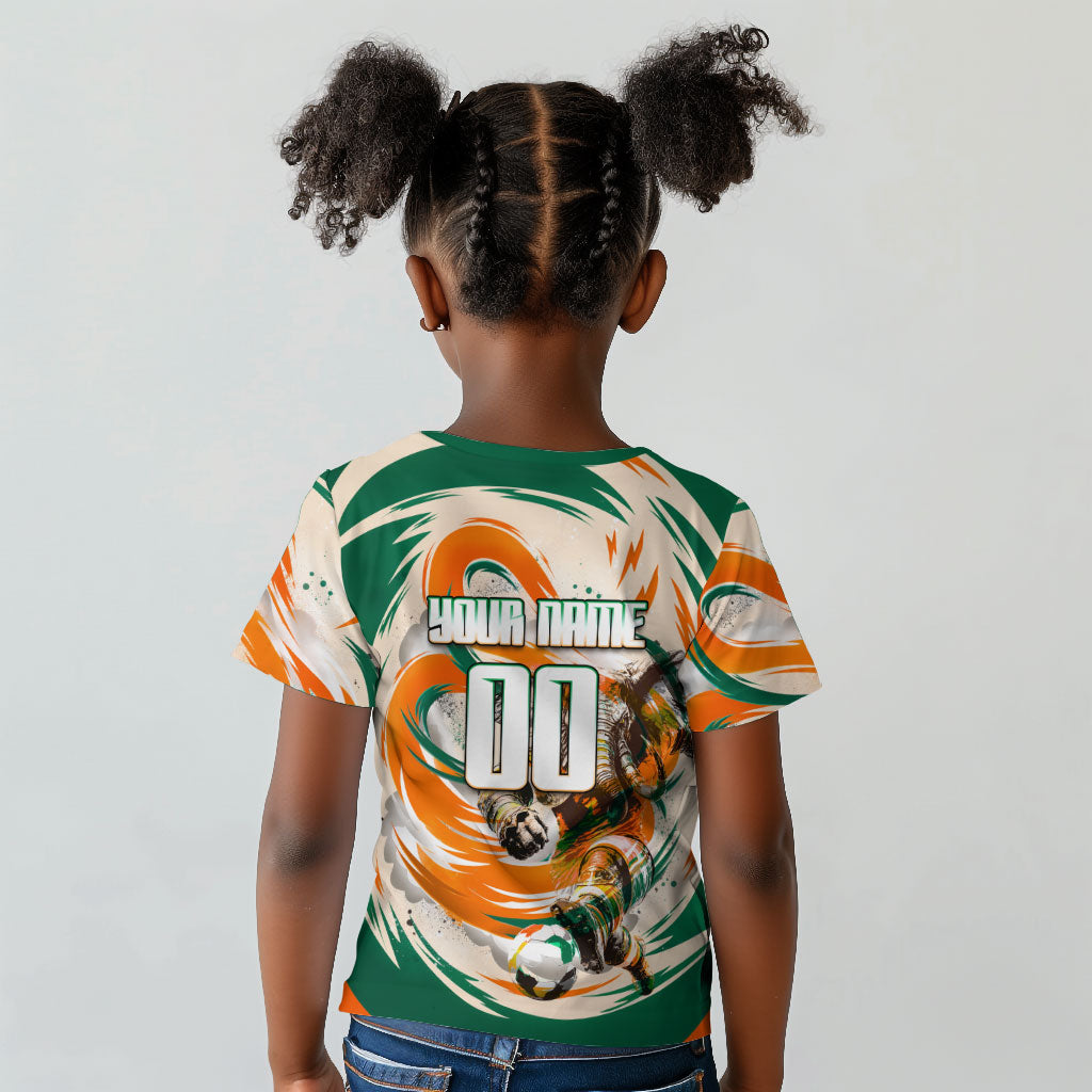 Personalized Ivory Coast Football Kid T shirt Les Elephants Swirl Pattern Heritage Mascot Art