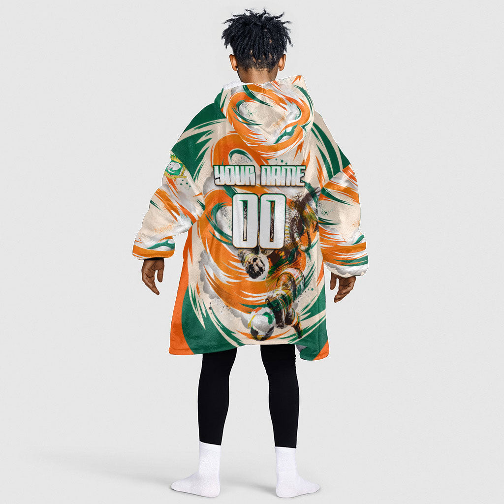 Personalized Ivory Coast Football Kid Wearable Blanket Hoodie Les Elephants Swirl Pattern Heritage Mascot Art