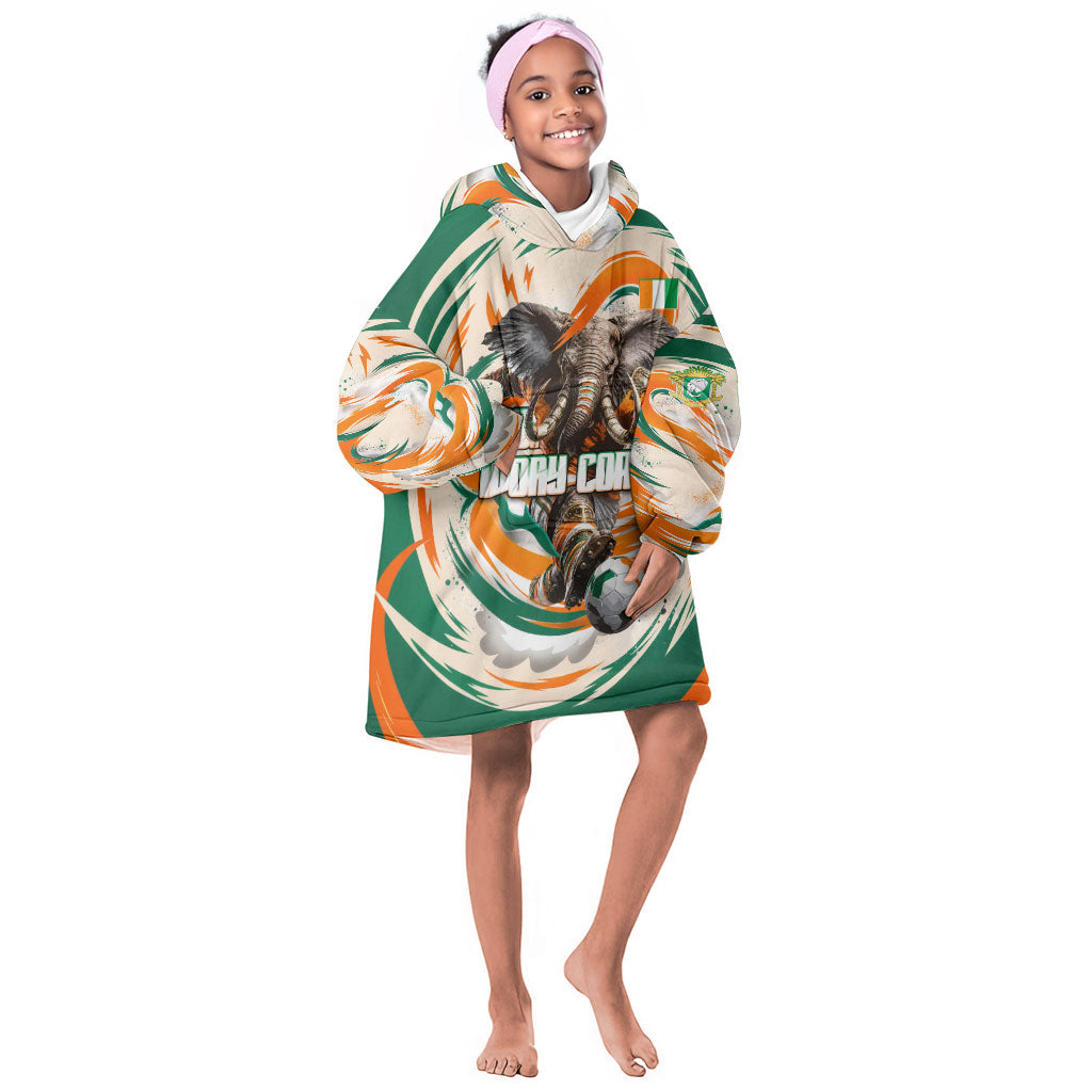 Personalized Ivory Coast Football Kid Wearable Blanket Hoodie Les Elephants Swirl Pattern Heritage Mascot Art