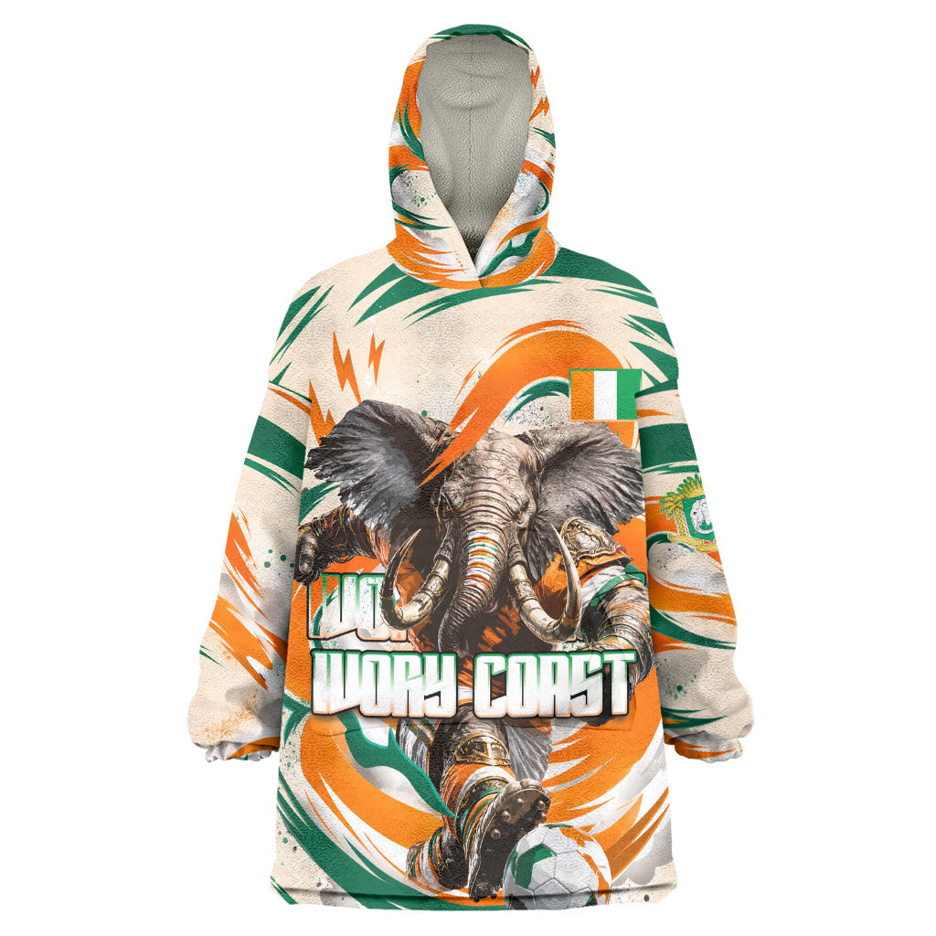 Personalized Ivory Coast Football Kid Wearable Blanket Hoodie Les Elephants Swirl Pattern Heritage Mascot Art