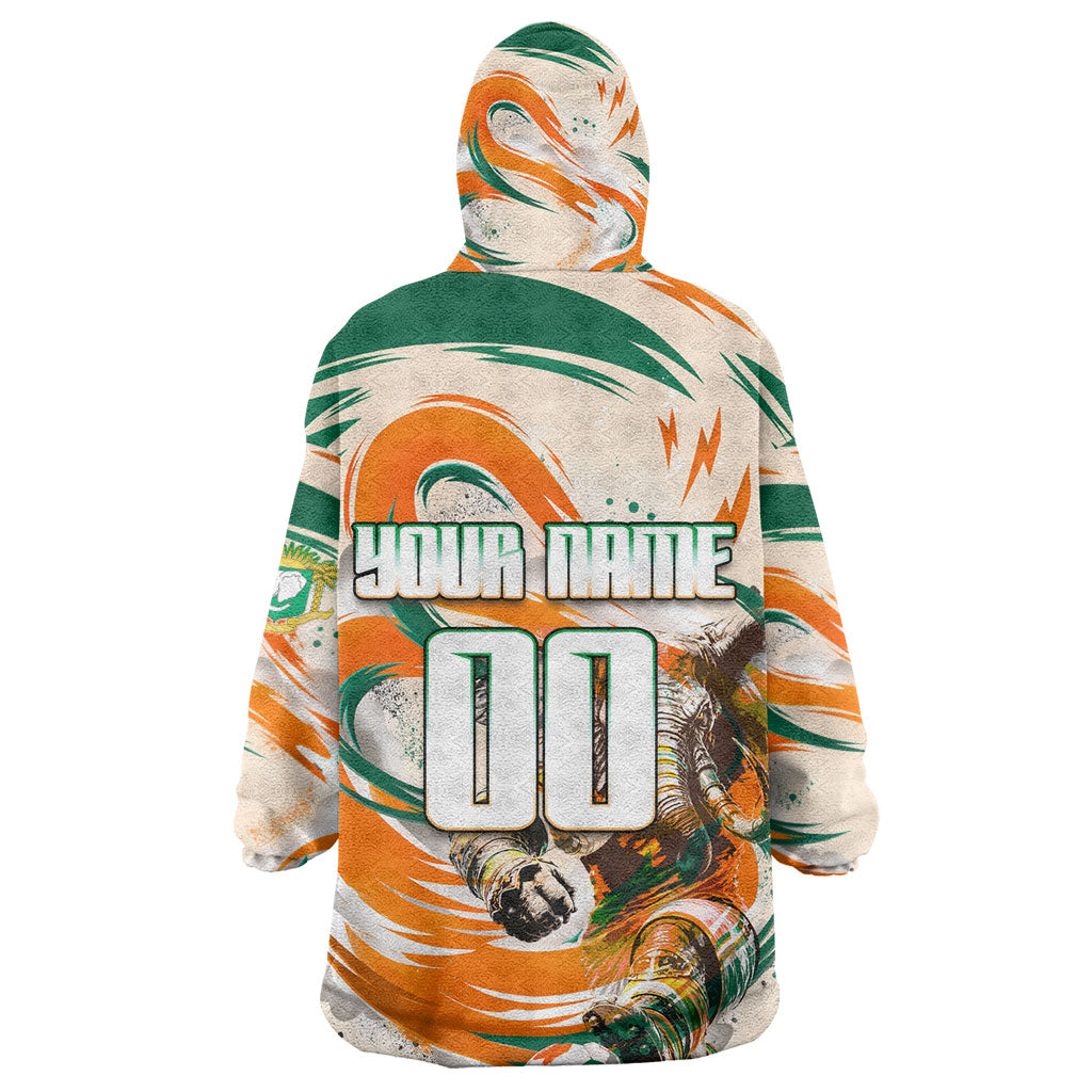 Personalized Ivory Coast Football Kid Wearable Blanket Hoodie Les Elephants Swirl Pattern Heritage Mascot Art