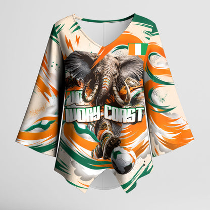 Personalized Ivory Coast Football Kimono Sleeve Blouse Les Elephants Swirl Pattern Heritage Mascot Art