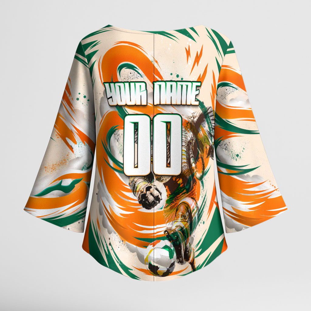 Personalized Ivory Coast Football Kimono Sleeve Blouse Les Elephants Swirl Pattern Heritage Mascot Art