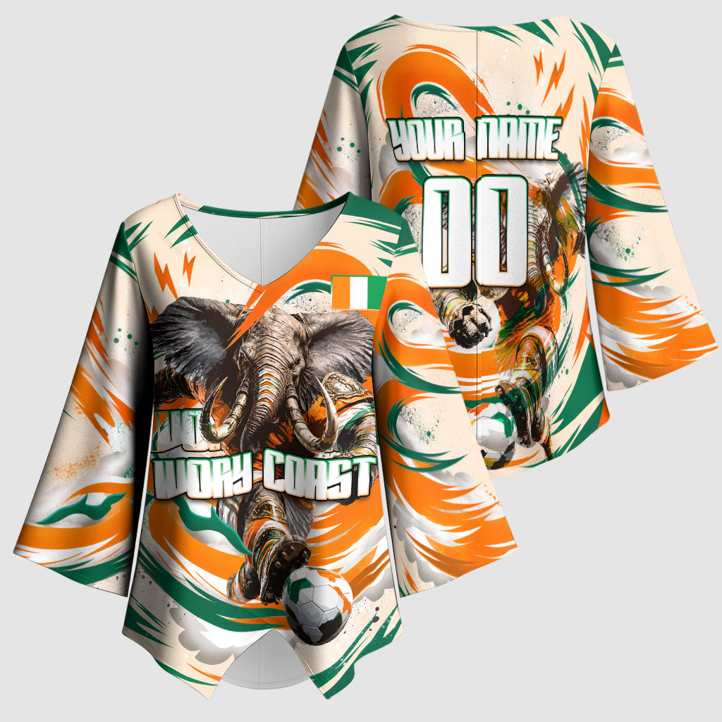 Personalized Ivory Coast Football Kimono Sleeve Blouse Les Elephants Swirl Pattern Heritage Mascot Art