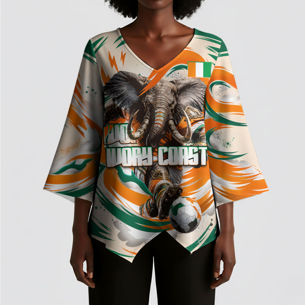 Personalized Ivory Coast Football Kimono Sleeve Blouse Les Elephants Swirl Pattern Heritage Mascot Art