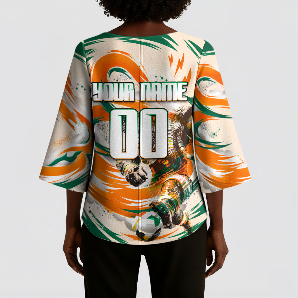 Personalized Ivory Coast Football Kimono Sleeve Blouse Les Elephants Swirl Pattern Heritage Mascot Art