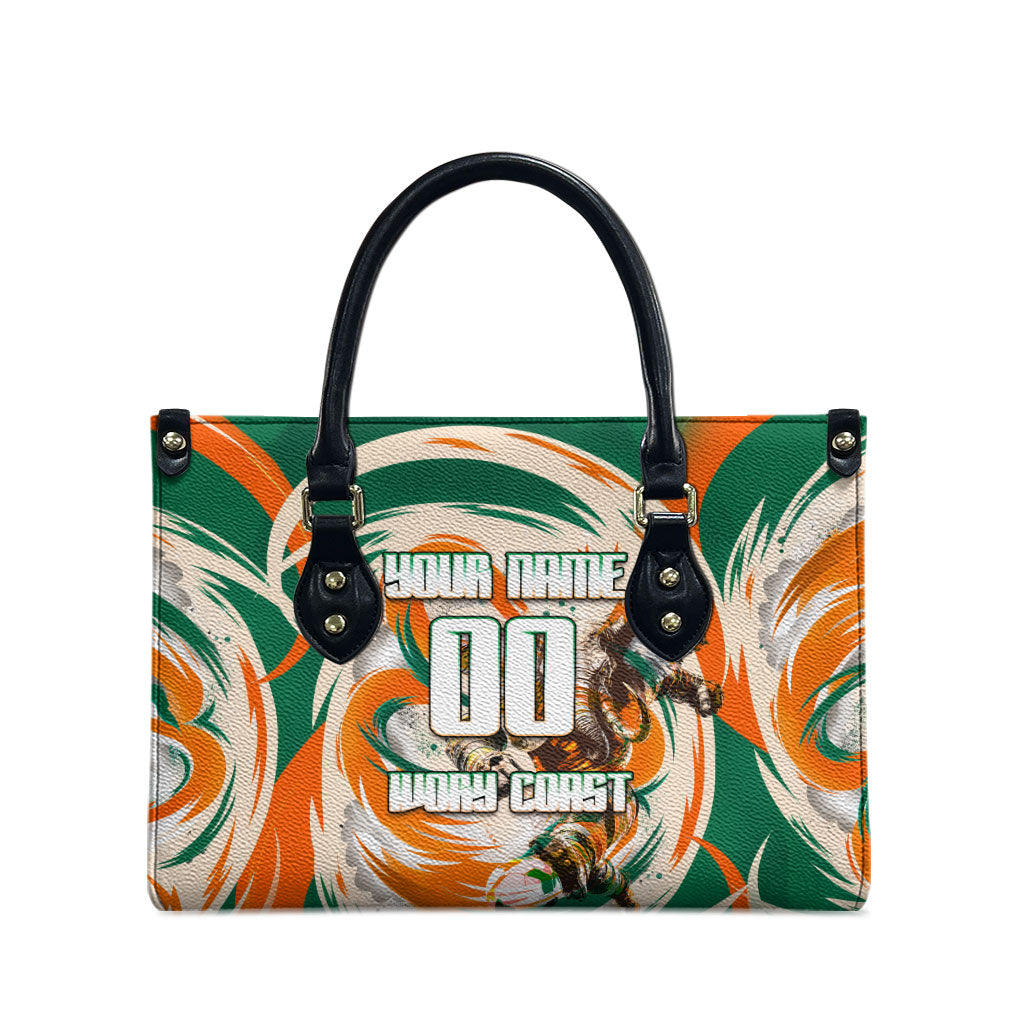 Personalized Ivory Coast Football Leather Bag Les Elephants Swirl Pattern Heritage Mascot Art