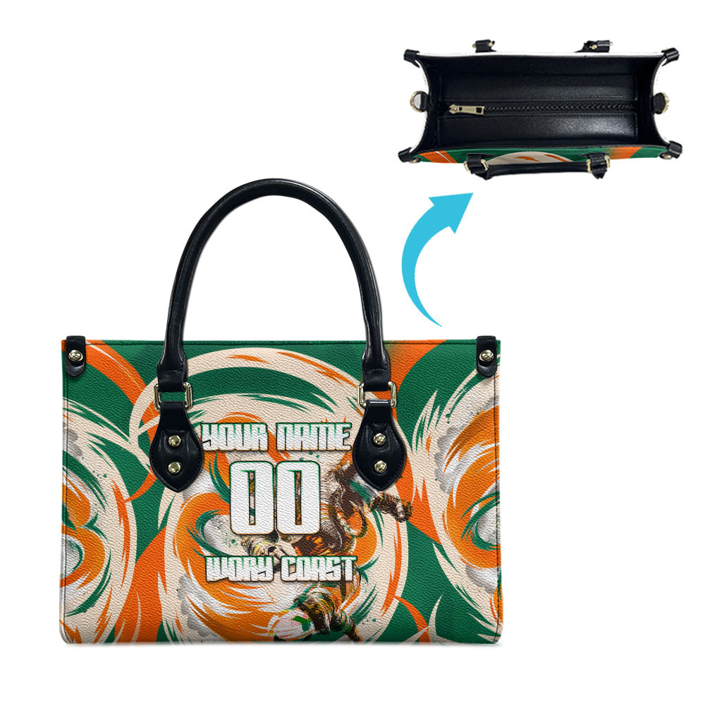 Personalized Ivory Coast Football Leather Bag Les Elephants Swirl Pattern Heritage Mascot Art