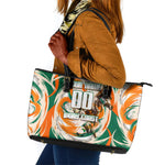 Personalized Ivory Coast Football Leather Tote Bag Les Elephants Swirl Pattern Heritage Mascot Art