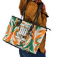 Personalized Ivory Coast Football Leather Tote Bag Les Elephants Swirl Pattern Heritage Mascot Art