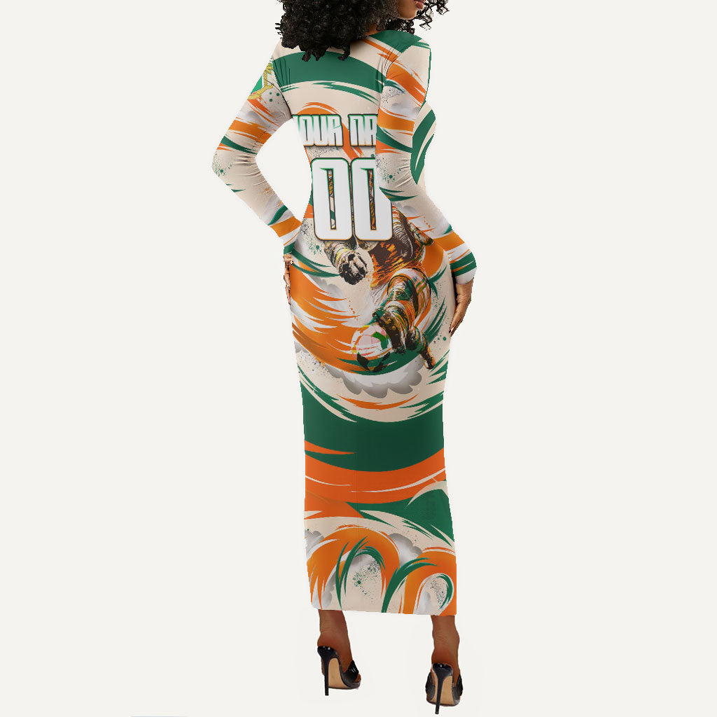 Personalized Ivory Coast Football Long Sleeve Bodycon Dress Les Elephants Swirl Pattern Heritage Mascot Art