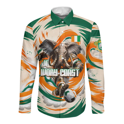 Personalized Ivory Coast Football Long Sleeve Button Shirt Les Elephants Swirl Pattern Heritage Mascot Art