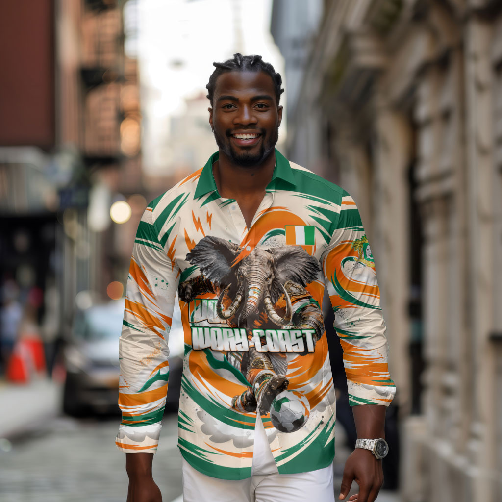 Personalized Ivory Coast Football Long Sleeve Button Shirt Les Elephants Swirl Pattern Heritage Mascot Art