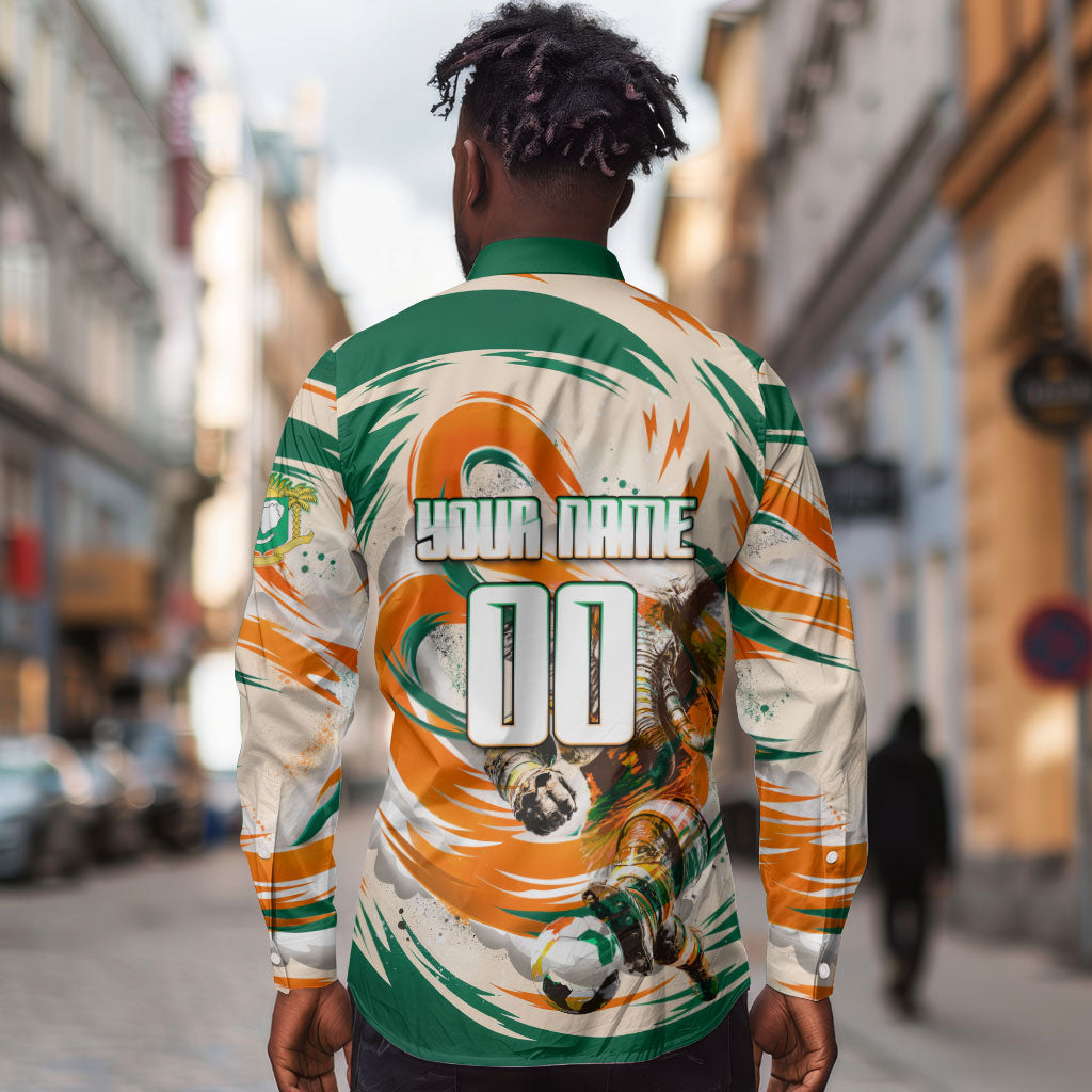 Personalized Ivory Coast Football Long Sleeve Button Shirt Les Elephants Swirl Pattern Heritage Mascot Art