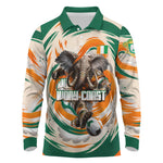 Personalized Ivory Coast Football Long Sleeve Polo Shirt Les Elephants Swirl Pattern Heritage Mascot Art