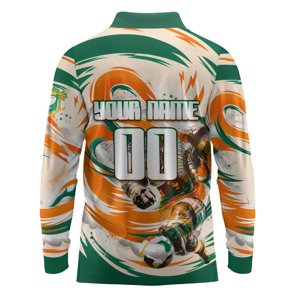 Personalized Ivory Coast Football Long Sleeve Polo Shirt Les Elephants Swirl Pattern Heritage Mascot Art