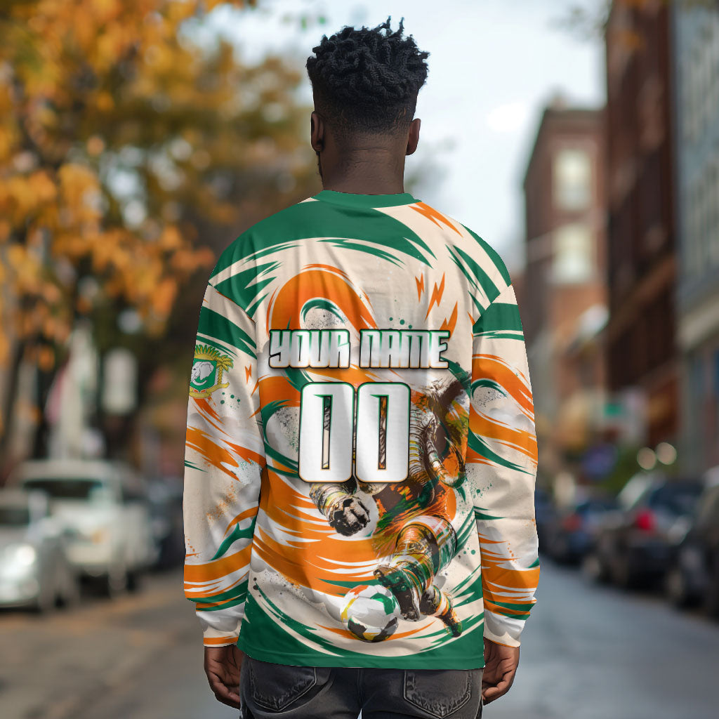 Personalized Ivory Coast Football Long Sleeve Shirt Les Elephants Swirl Pattern Heritage Mascot Art