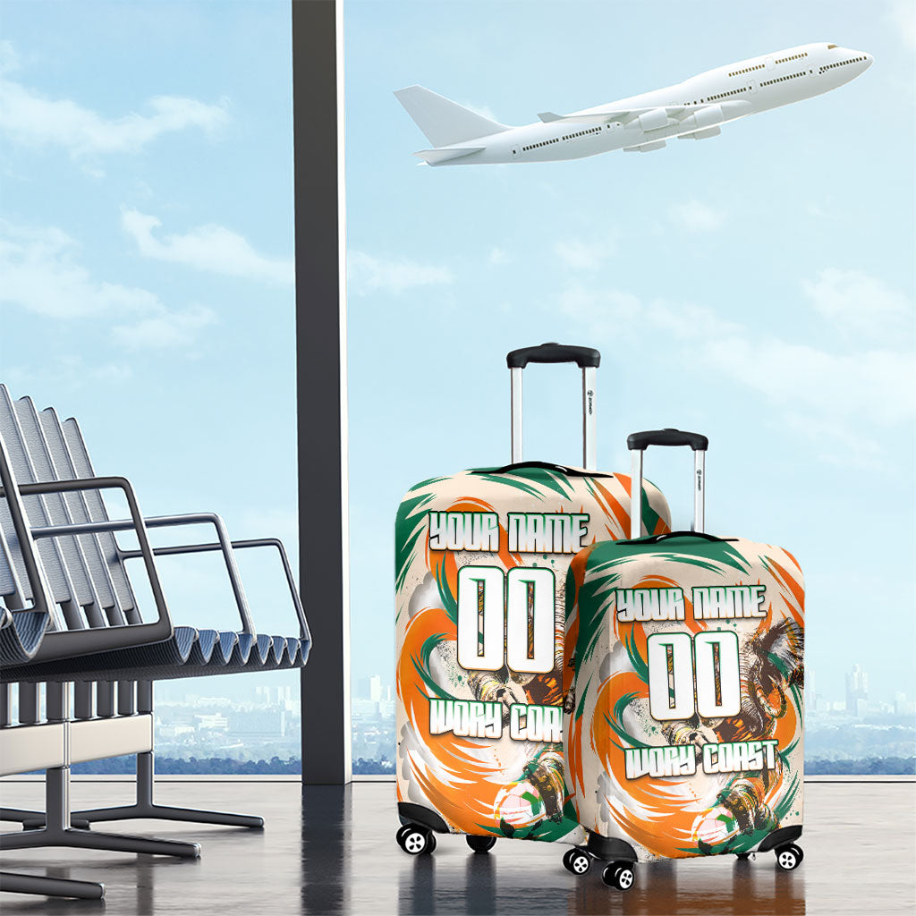 Personalized Ivory Coast Football Luggage Cover Les Elephants Swirl Pattern Heritage Mascot Art