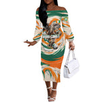 Personalized Ivory Coast Football Off The Shoulder Long Sleeve Dress Les Elephants Swirl Pattern Heritage Mascot Art