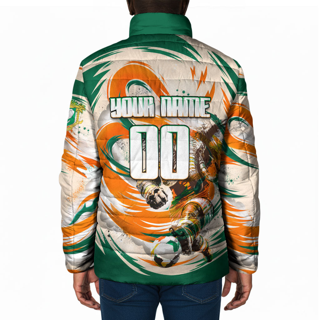 Personalized Ivory Coast Football Padded Jacket Les Elephants Swirl Pattern Heritage Mascot Art