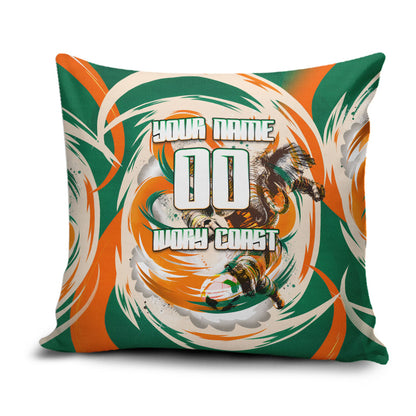 Personalized Ivory Coast Football Pillow Cover Les Elephants Swirl Pattern Heritage Mascot Art