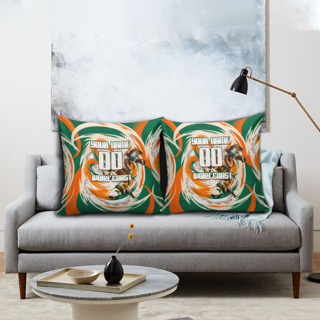 Personalized Ivory Coast Football Pillow Cover Les Elephants Swirl Pattern Heritage Mascot Art