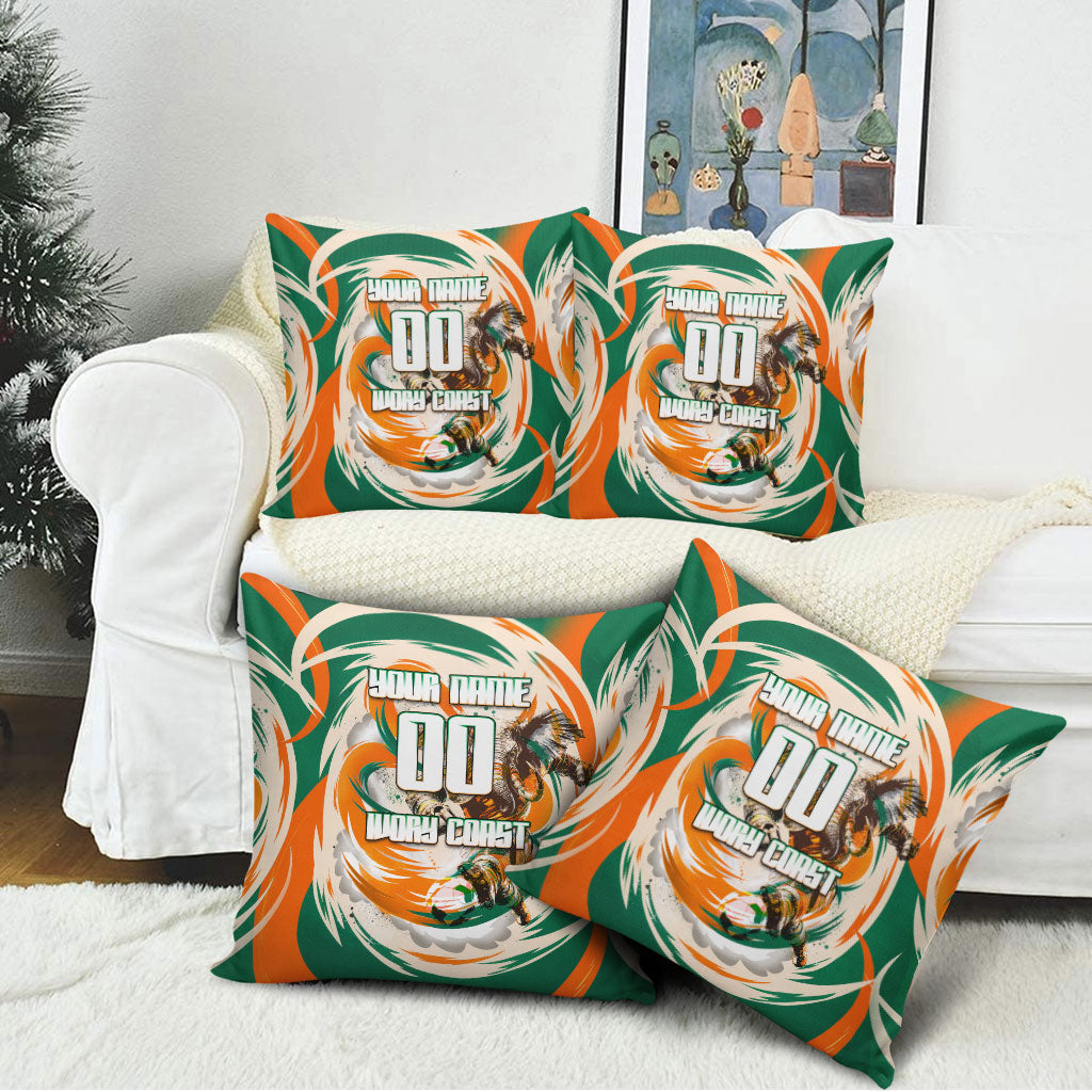 Personalized Ivory Coast Football Pillow Cover Les Elephants Swirl Pattern Heritage Mascot Art