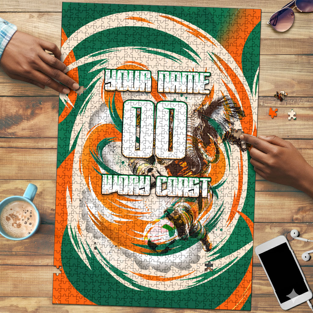 Personalized Ivory Coast Football Puzzle Les Elephants Swirl Pattern Heritage Mascot Art
