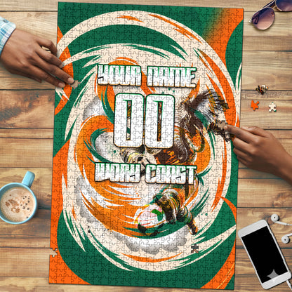Personalized Ivory Coast Football Puzzle Les Elephants Swirl Pattern Heritage Mascot Art