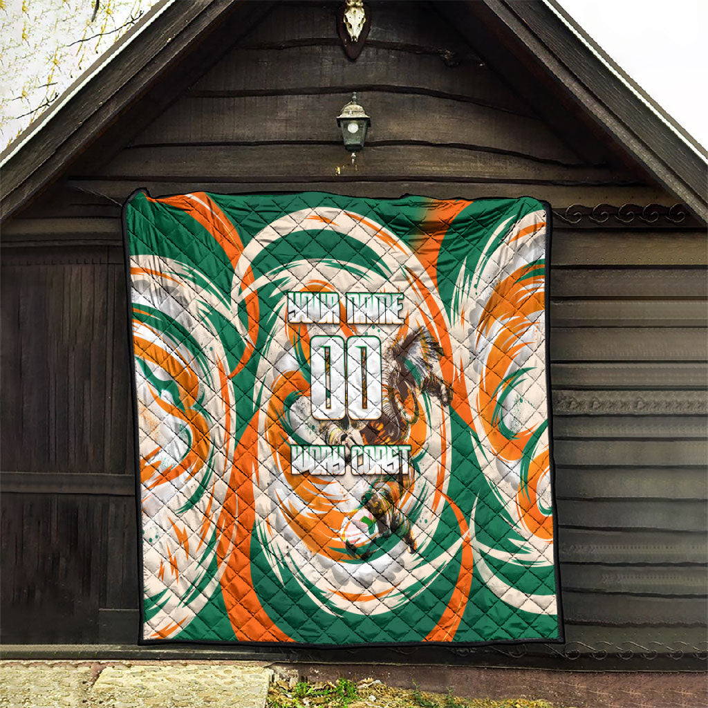 Personalized Ivory Coast Football Quilt Les Elephants Swirl Pattern Heritage Mascot Art