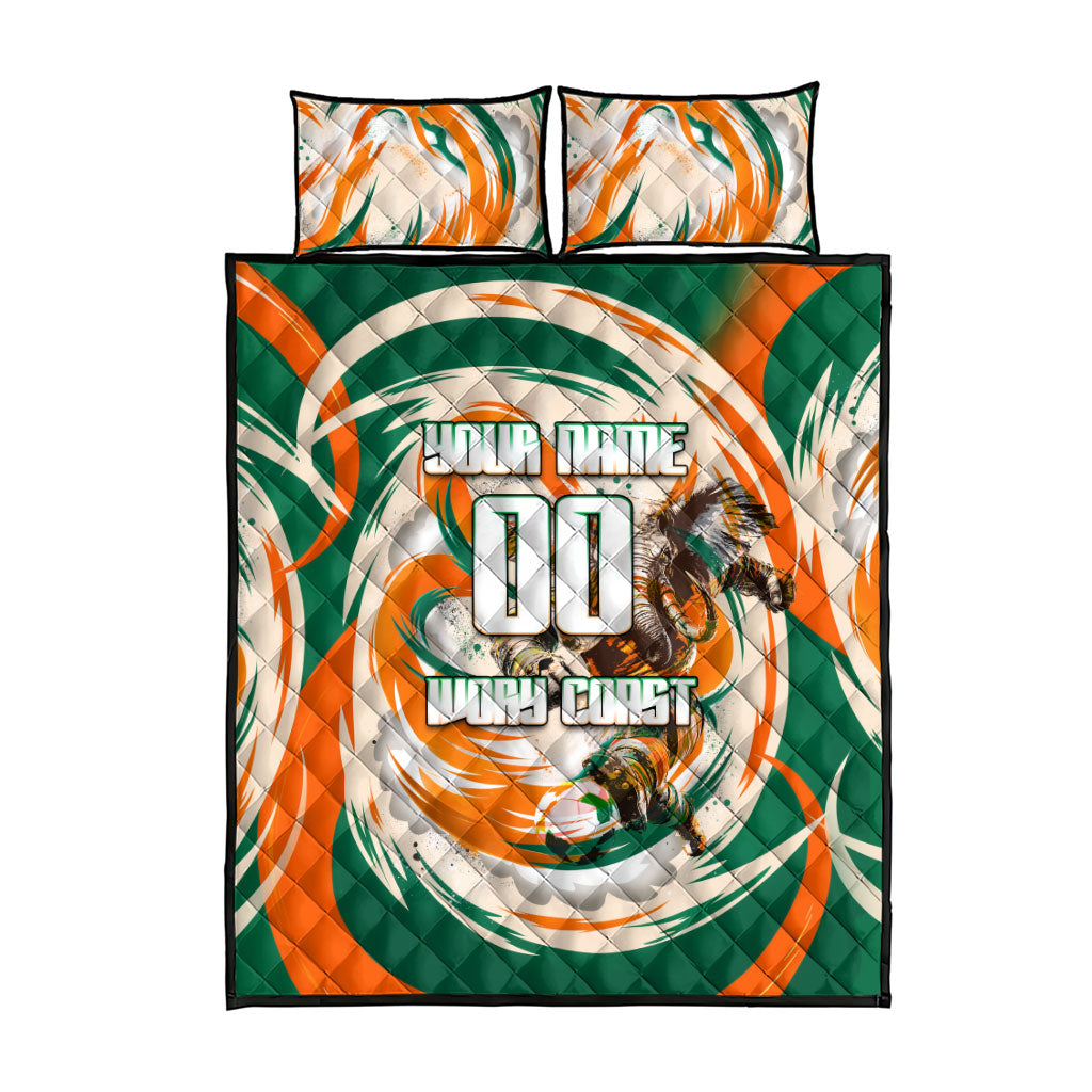 Personalized Ivory Coast Football Quilt Bed Set Les Elephants Swirl Pattern Heritage Mascot Art