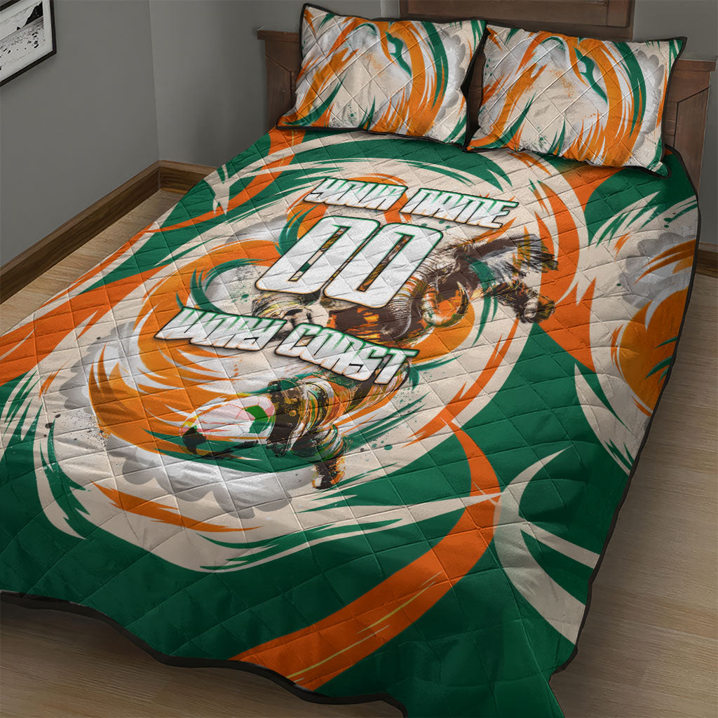 Personalized Ivory Coast Football Quilt Bed Set Les Elephants Swirl Pattern Heritage Mascot Art