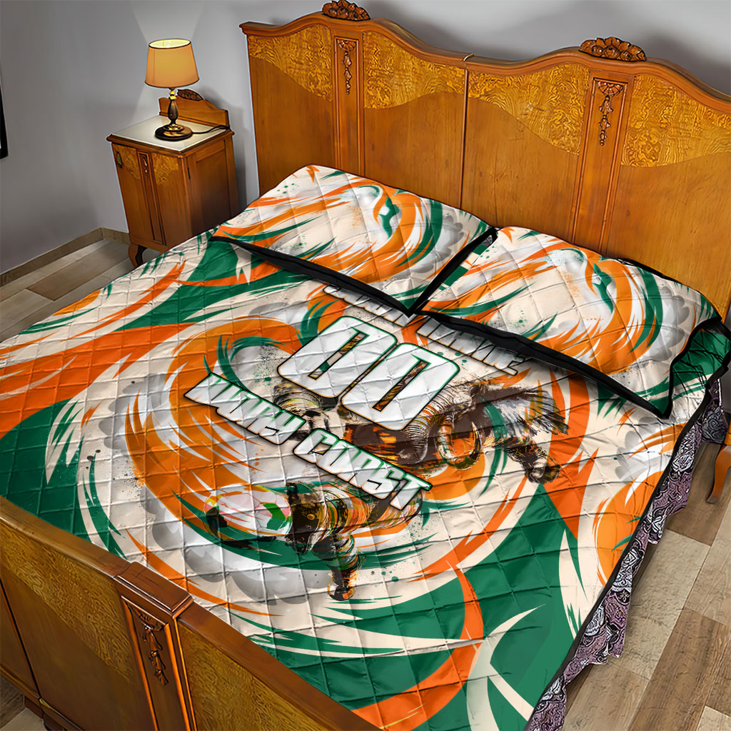 Personalized Ivory Coast Football Quilt Bed Set Les Elephants Swirl Pattern Heritage Mascot Art