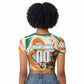 Personalized Ivory Coast Football Raglan Cropped T shirt Les Elephants Swirl Pattern Heritage Mascot Art