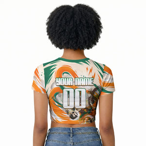 Personalized Ivory Coast Football Raglan Cropped T shirt Les Elephants Swirl Pattern Heritage Mascot Art