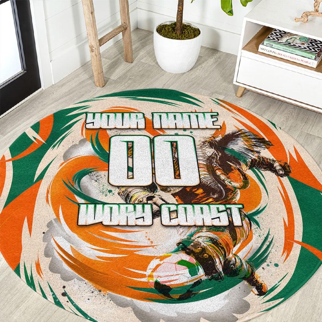 Personalized Ivory Coast Football Round Carpet Les Elephants Swirl Pattern Heritage Mascot Art