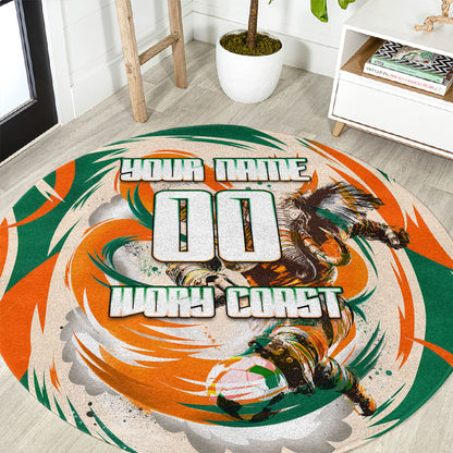 Personalized Ivory Coast Football Round Carpet Les Elephants Swirl Pattern Heritage Mascot Art