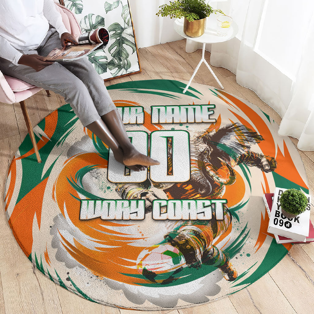 Personalized Ivory Coast Football Round Carpet Les Elephants Swirl Pattern Heritage Mascot Art