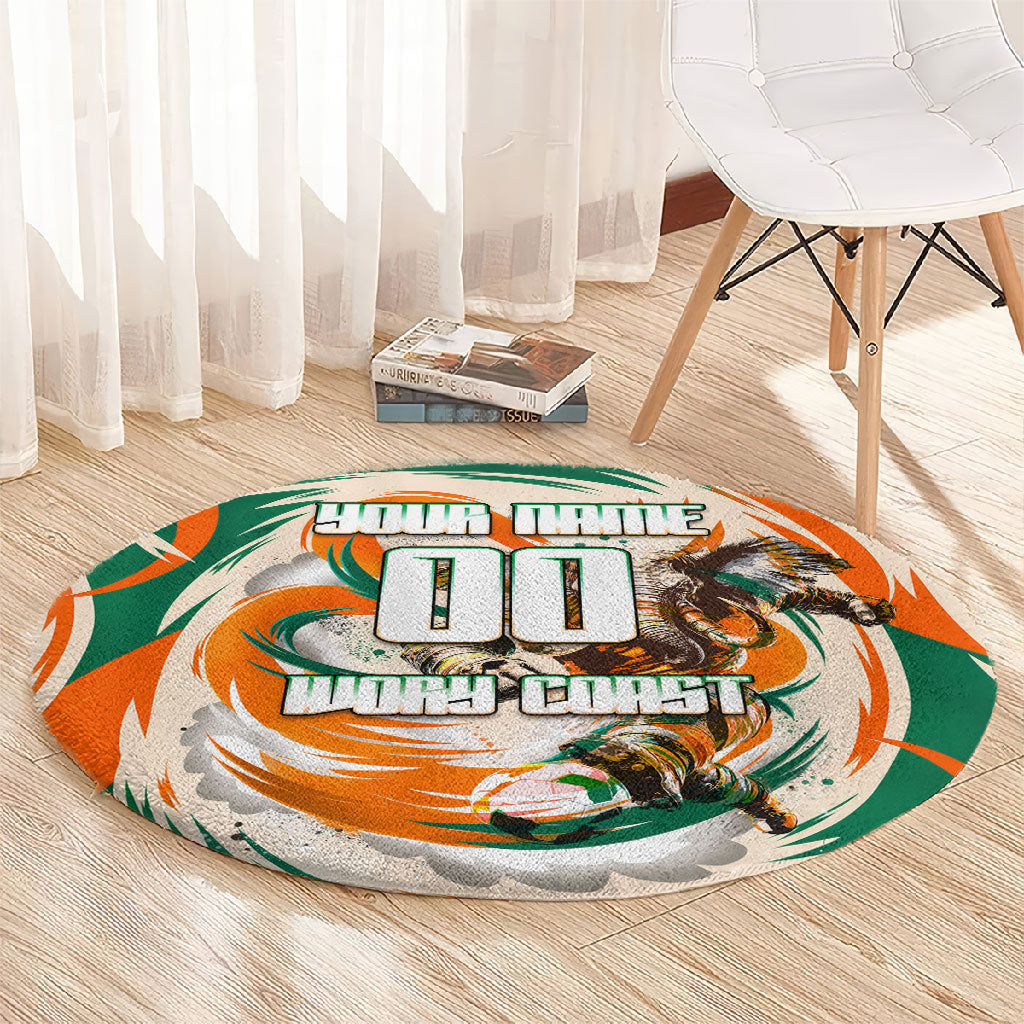 Personalized Ivory Coast Football Round Carpet Les Elephants Swirl Pattern Heritage Mascot Art